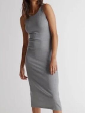 Quince Sleeveless Lined Bodycon Pull On Gray Midi Dress Size S